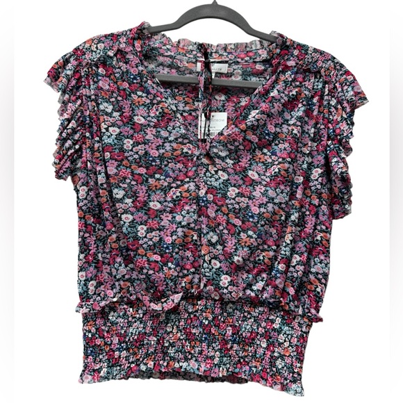 New! Socialite short sleeve v-neck blouse, floral, flutter sleeve, women's large - Picture 3 of 8